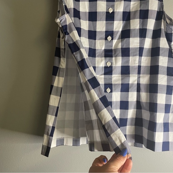 TALBOTS SZ/10 Women's NavyBlue/White Gingham Sleeveless Shell Blouse 98%Cotton - Picture 6 of 11